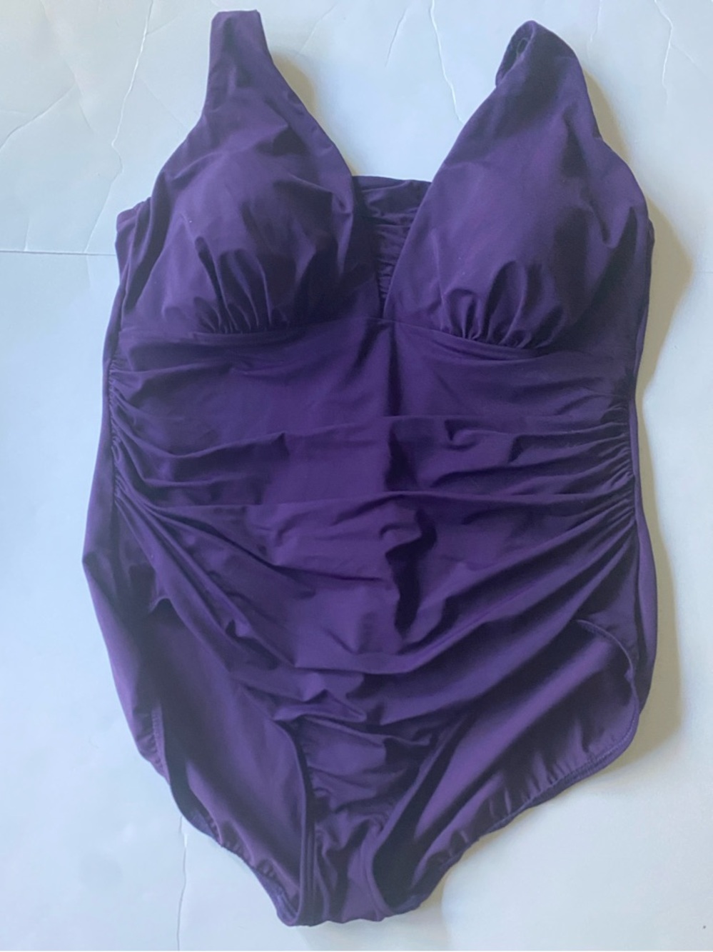 Lands' End Deep Purple Ruched One-Piece Swimsuit